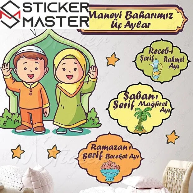 Sticker Eğitici Üç Aylar ve Ramazan Temalı Çocuk Odası Duvar Sticker Seti