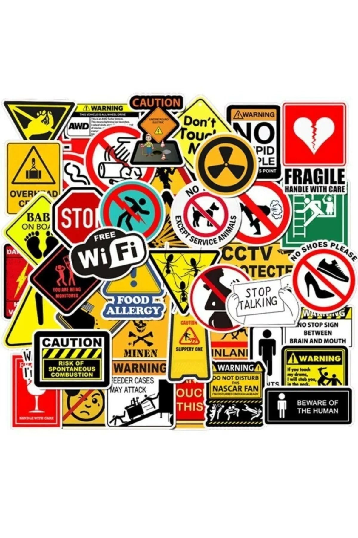 50PCS Warning Stickers Danger Banning Signs Reminder Waterproof Decal Sticker to Laptop Motorcycle - Sticker Master