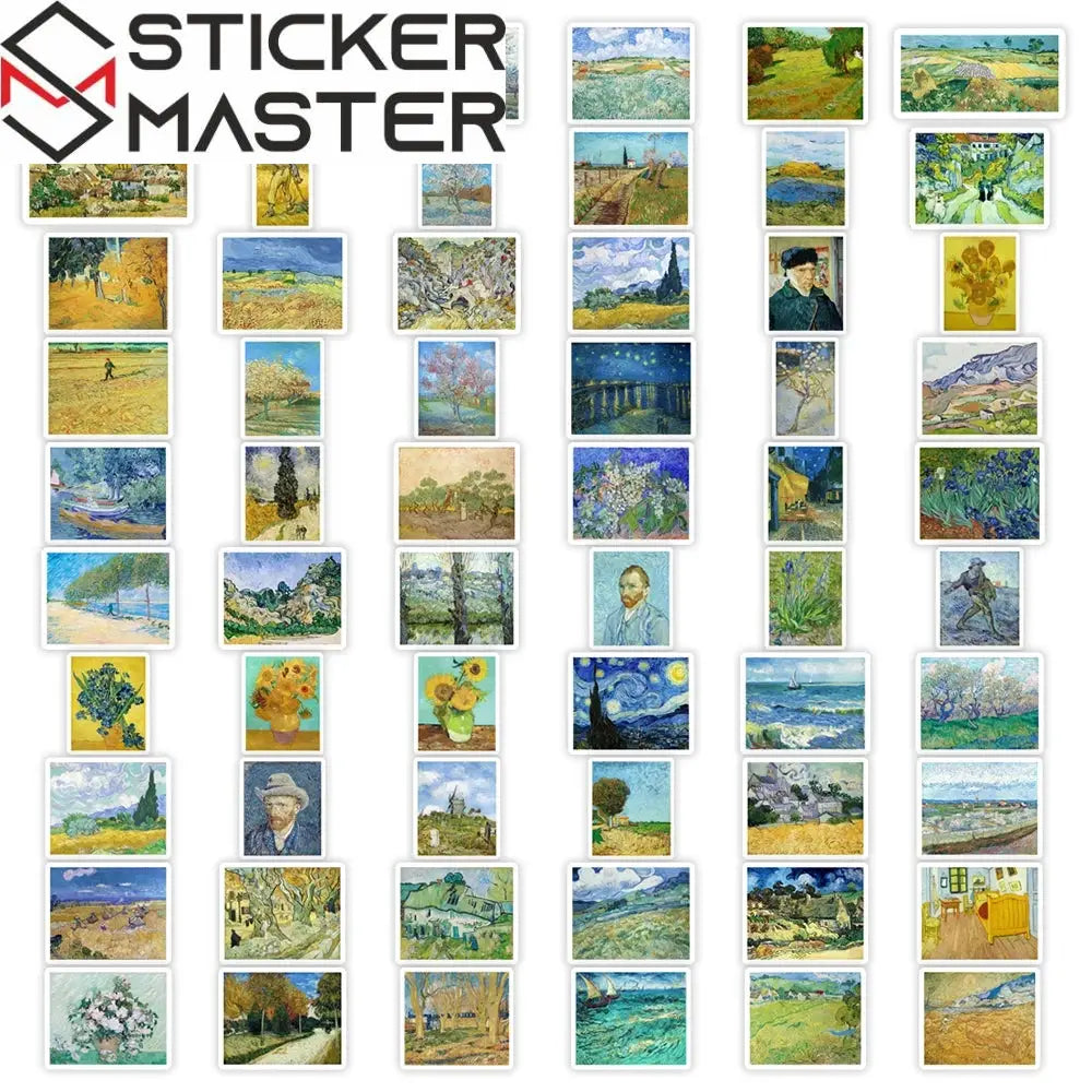 Van Gogh Sticker Seti | Yıldızlı Gece ve Ayçiçekleri Sanat Eserleri Paketi Sticker Master