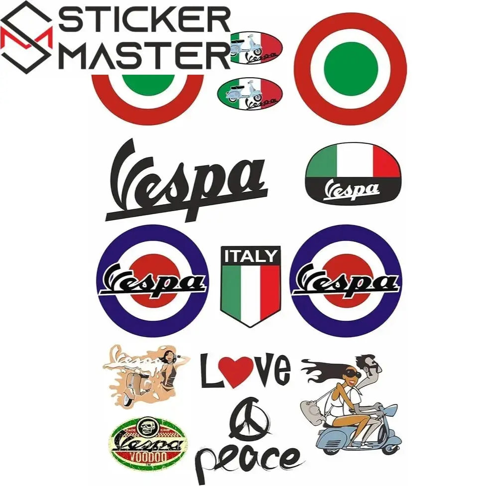 Sticker Master Vespa İtalyan Ön Şerit Sticker Seti Motor, Kask, Laptop, Araba, Oto Araç İçin Dayanıklı Etiket Decal Sticker Master