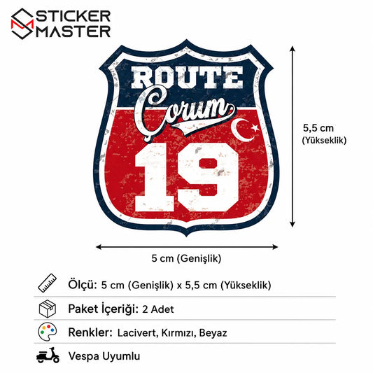 Vespa Uyumlu Route Çorum 19 Sticker-01