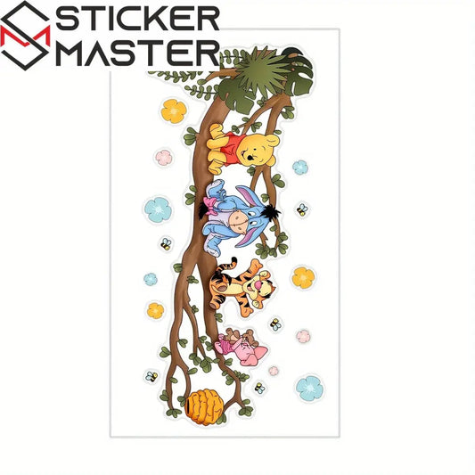 Winnie the Pooh Sticker | Ağaç Dalında Oturan Sevimli Ayı ve Arkadaşları (60x30 cm) - Sticker Master
