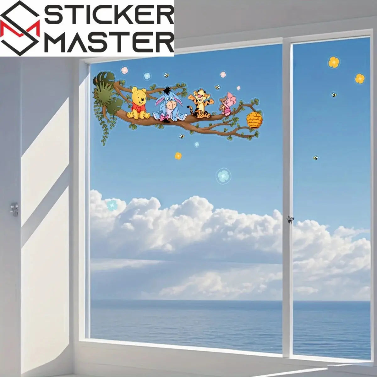 Winnie the Pooh Sticker | Ağaç Dalında Oturan Sevimli Ayı ve Arkadaşları (60x30 cm) - Sticker Master