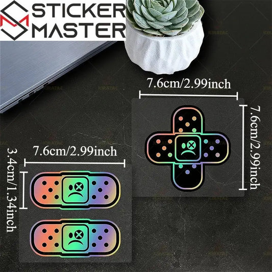 Yara Bandı Sticker | Çizik Kapatıcı Üzgün Surat Motor ve Kask Decal (7.6 cm) Sticker Master