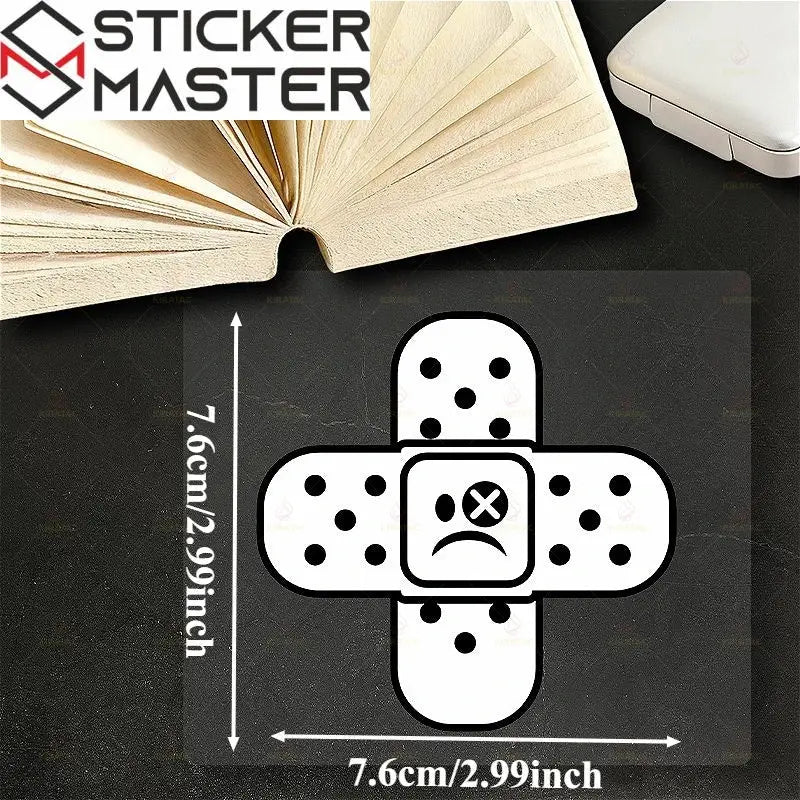 Yara Bandı Sticker | Çizik Kapatıcı Üzgün Surat Motor ve Kask Decal (7.6 cm) Sticker Master