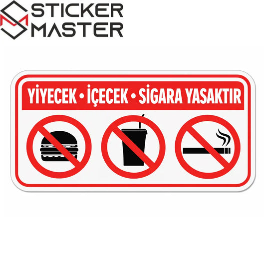 Yasak Sticker | Sigara, Yemek ve İçmek Yasak Araç İçi Decal Seti (10x5 cm) Sticker Master