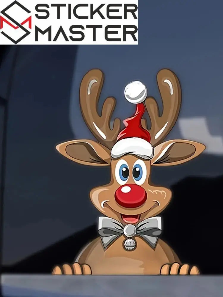 Yılbaşı Araba Sticker | Noel Baba Şapkalı Geyik Cam Dekoru Sticker Master