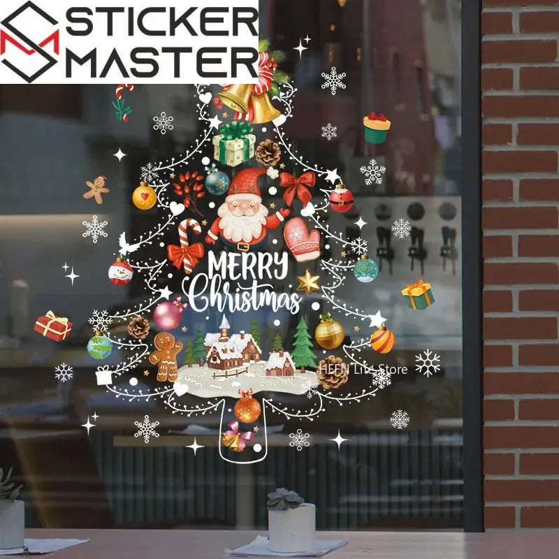 Yılbaşı Cam Sticker | Noel Baba ve Çam Ağacı Vitrin Dekoru (42cm) Sticker Master