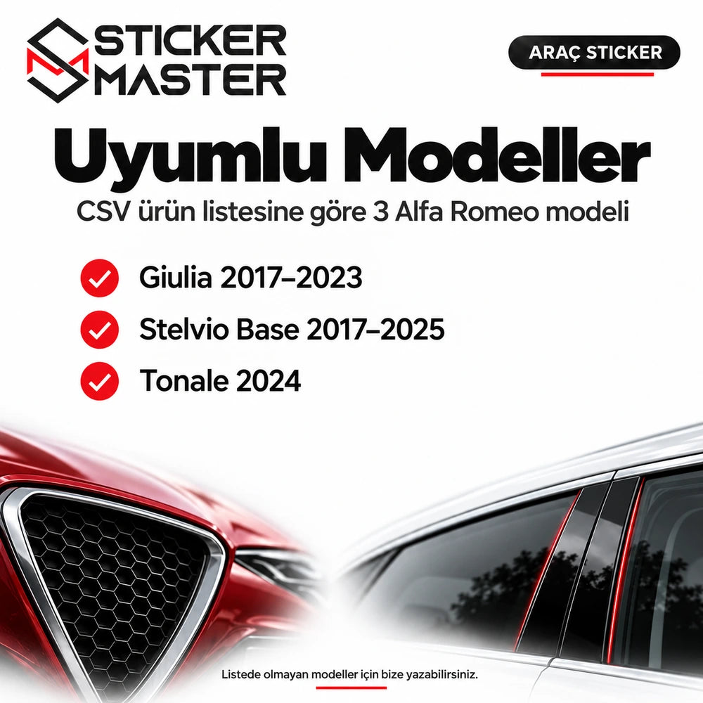 Alfa Romeo Giulia Stelvio Tonale kapı direği sticker uyumlu modeller