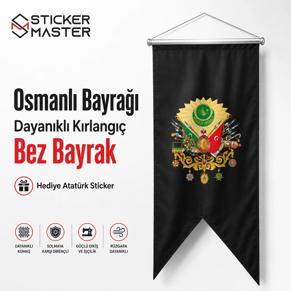 Osmanli Bayragi Dayanikli Kirlangic Bez Bayrak | Hediye Ataturk Sticker