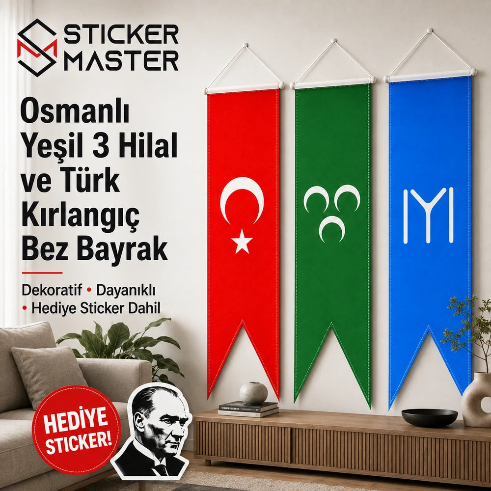 Osmanli Yesil 3 Hilal ve Turk Kirlangic Bez Bayrak