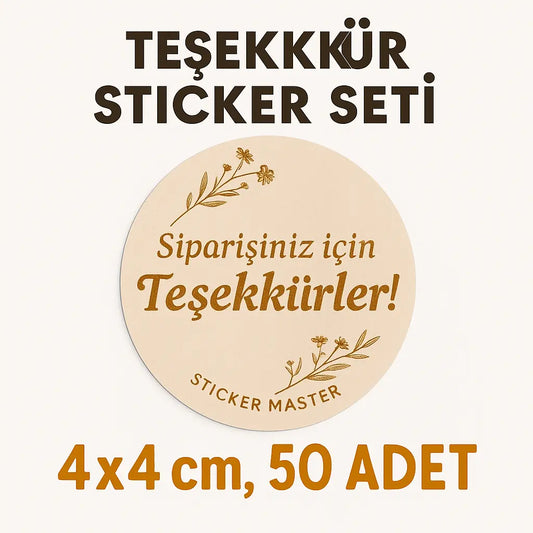 Siparişiniz İçin Teşekkürler Sticker Seti – 4x4 cm, 50 Adet Zarif Dokunuş! Sticker Master