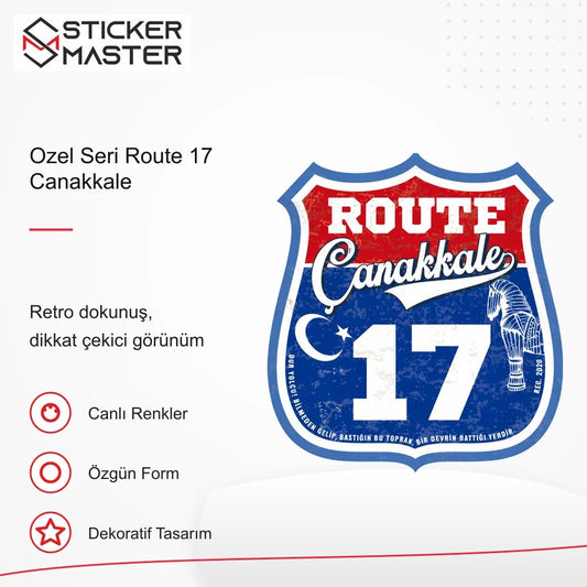 Vespa Uyumlu ROU96 Ozel Seri Route 17 Canakkale Sticker VSP1622 retro tasarım ve kullanım özellikleri - Sticker Master
