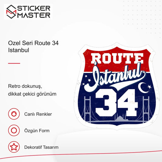 Vespa Uyumlu ROU97 Ozel Seri Route 34 Istanbul Sticker VSP1627 retro tasarım ve kullanım özellikleri - Sticker Master