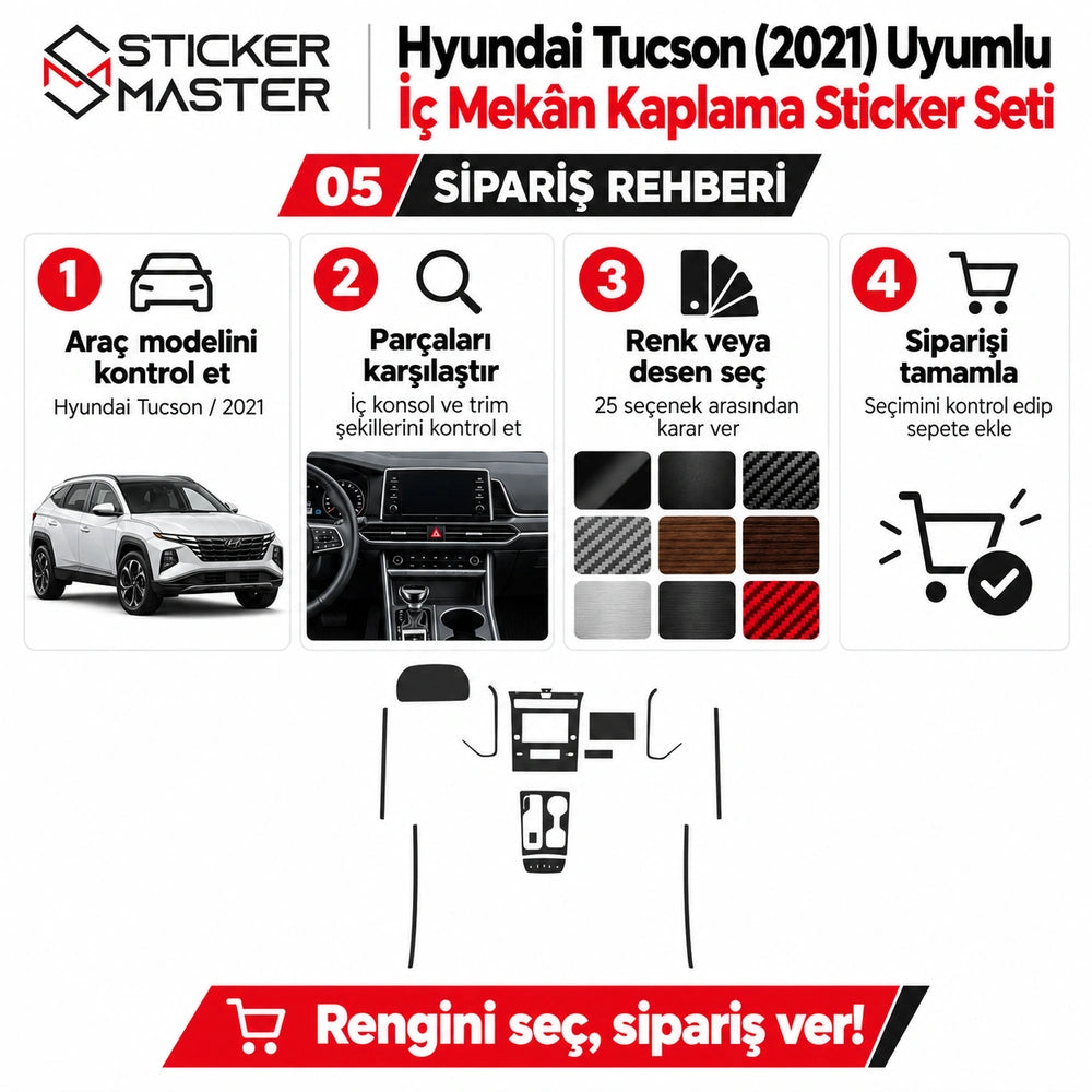 Hyundai Tucson 2021 iç mekân sticker seti – sipariş rehberi