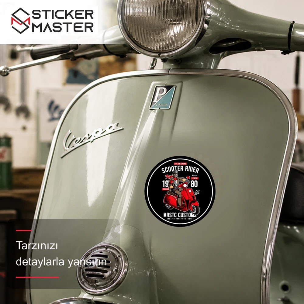 Vespa Uyumlu Scooter Rider Sticker VSP35 scooter üzerinde uygulama örneği - Sticker Master
