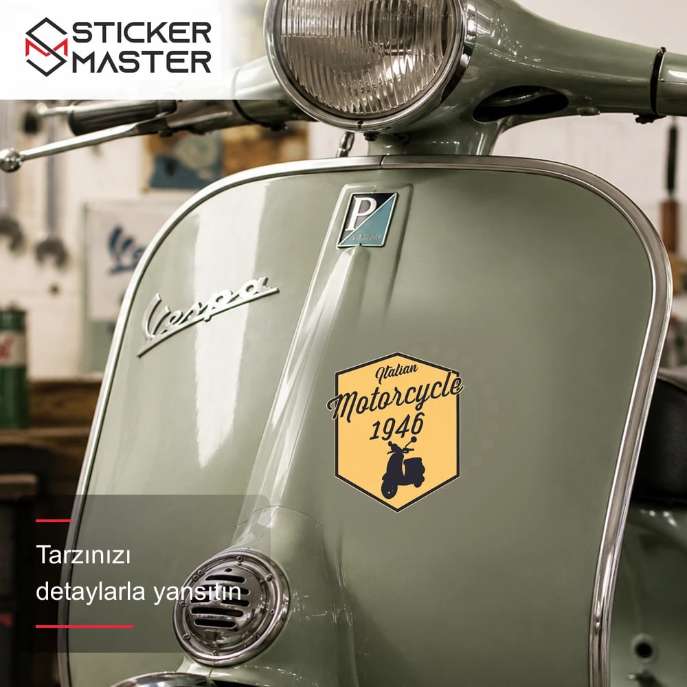 Vespa Uyumlu Italyan Motosikleti Sticker VSP41 scooter üzerinde uygulama örneği - Sticker Master