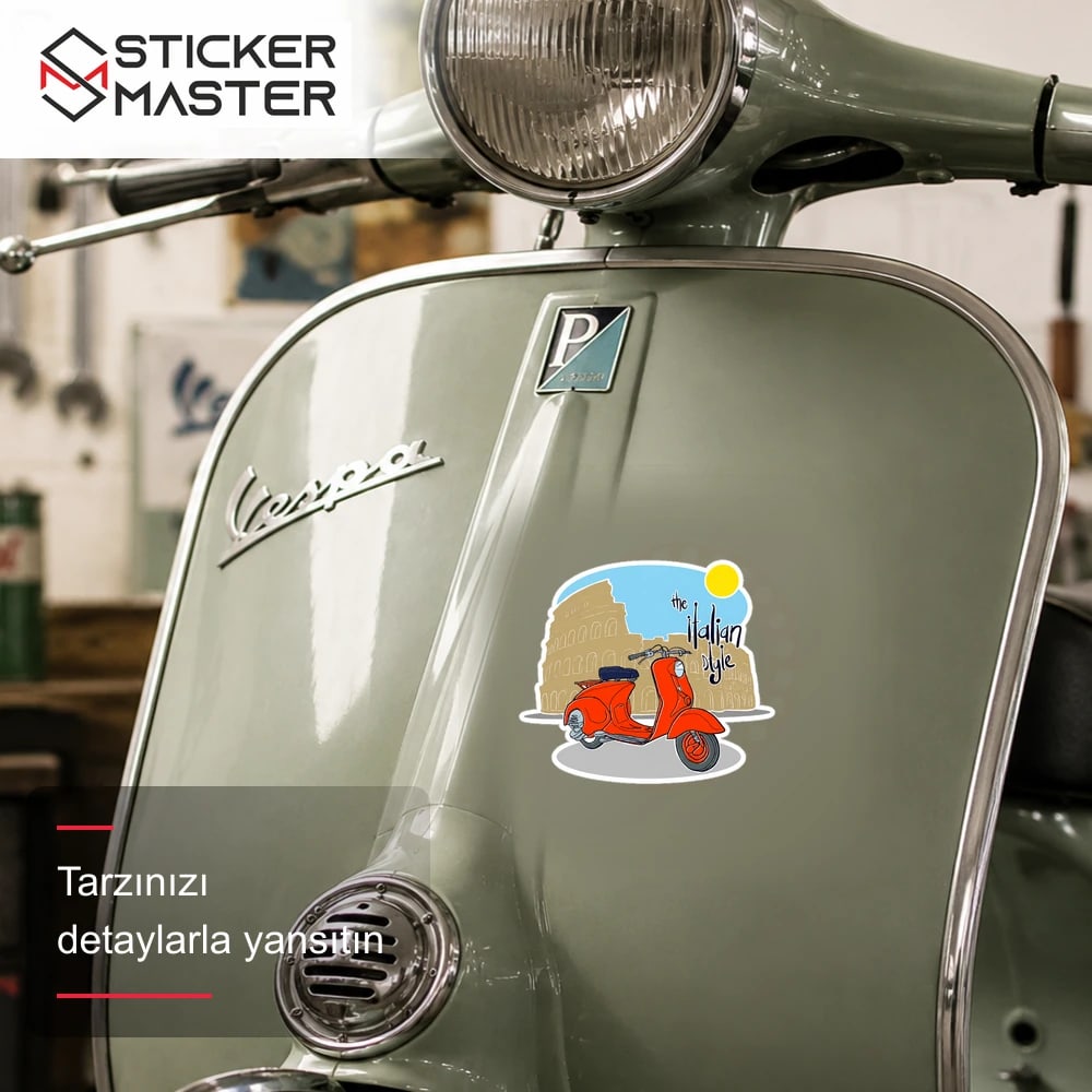 Vespa Uyumlu Italyan Stili Sticker VSP44 scooter üzerinde uygulama örneği - Sticker Master