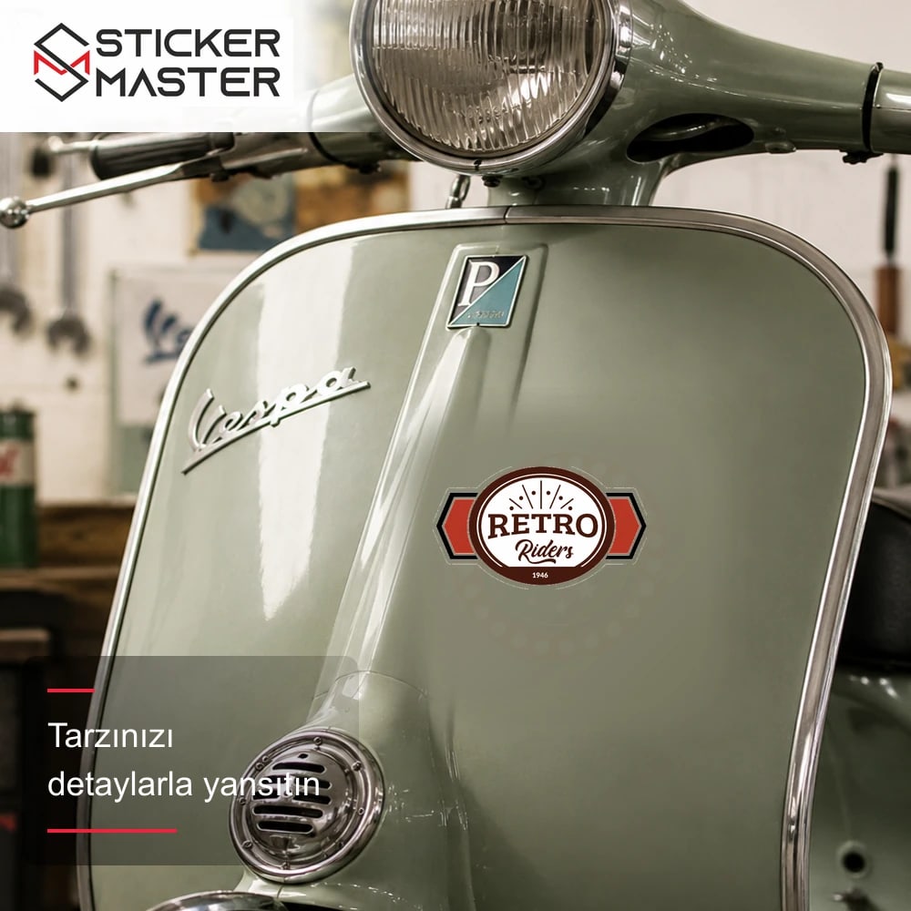 Vespa Uyumlu Retro Surenler Sticker VSP46 scooter üzerinde uygulama örneği - Sticker Master