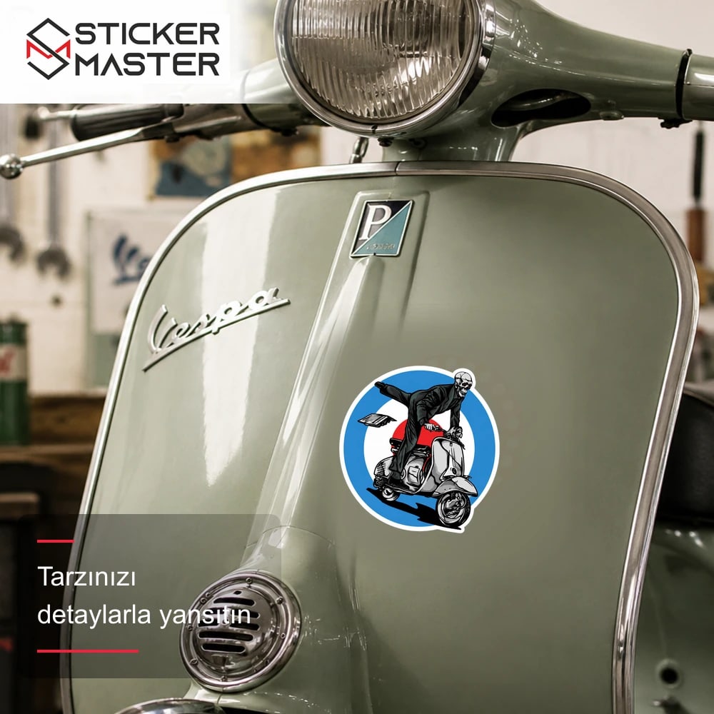 Vespa Uyumlu Scooter Suren Zombi Sticker VSP48 scooter üzerinde uygulama örneği - Sticker Master