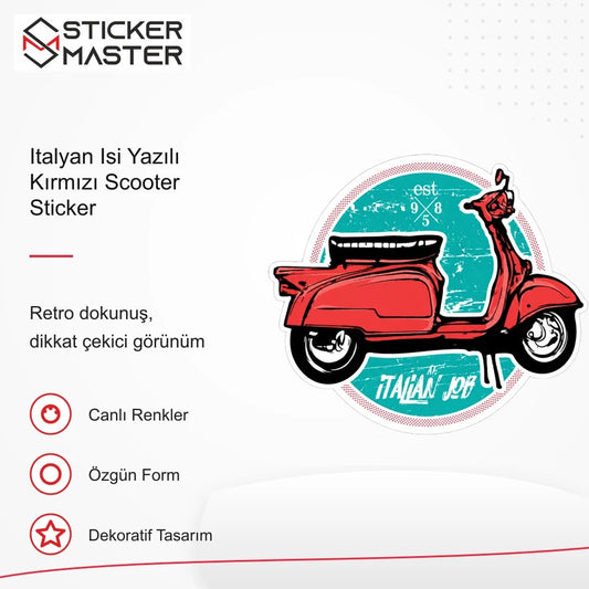 Vespa Uyumlu Italyan Isi Yazılı Kırmızı Scooter Sticker VSP49 retro tasarım ve kullanım özellikleri - Sticker Master