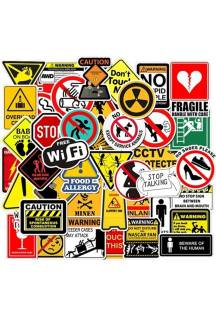 50PCS Warning Stickers Danger Banning Signs Reminder Waterproof Decal Sticker to Laptop Motorcycle