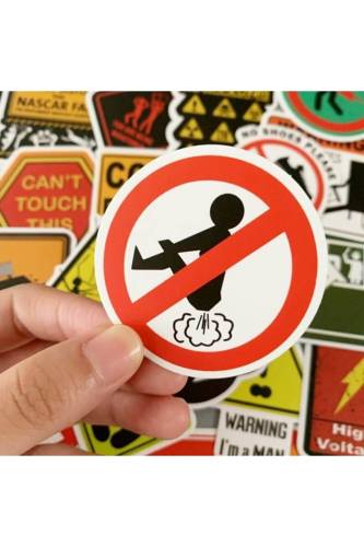 50PCS Warning Stickers Danger Banning Signs Reminder Waterproof Decal Sticker to Laptop Motorcycle - 2