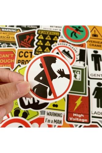 50PCS Warning Stickers Danger Banning Signs Reminder Waterproof Decal Sticker to Laptop Motorcycle - 3