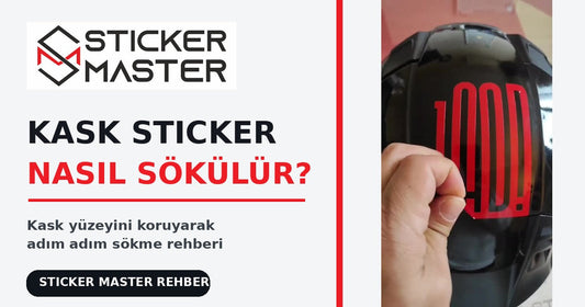 Siyah motosiklet kaskından kırmızı sticker sökülmesi - Sticker Master rehberi