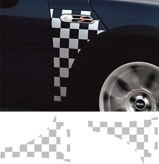 Sticker Master Mini R52 / R53 Cooper S Checkmate Scuttle Yan Çamurluk Sticker – Dama Tahtası Deseniyle Yarışı Başlat!