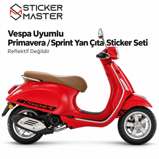 Vespa Primavera Sprint Super yan çıta sticker seti kırmızı scooter üzerinde ana görsel