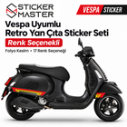 Vespa Uyumlu Retro Yan Çıta Sticker Seti | 17 Renk