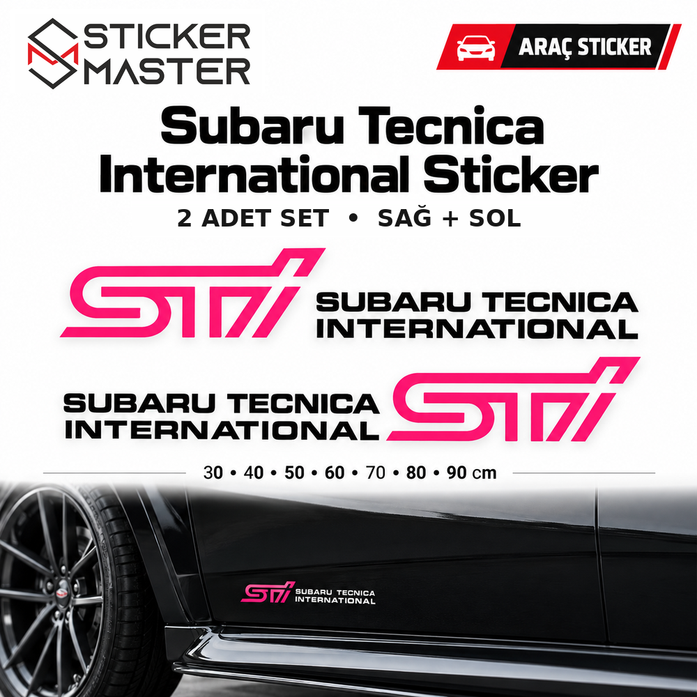 Subaru Tecnica International STI sağ-sol 2 adet folyo kesim sticker seti 30–90 cm