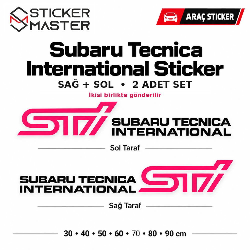 Subaru STI sticker seti 1 sağ ve 1 sol parça birlikte aynı pakette