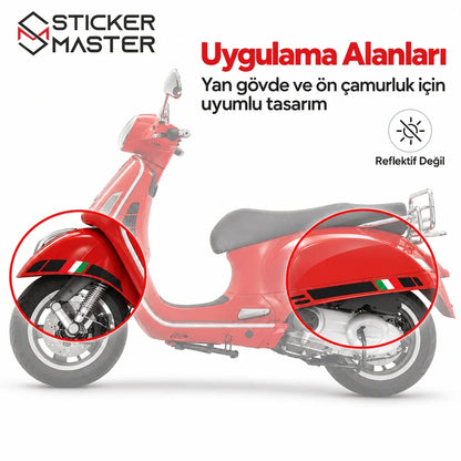 Vespa GTS250 GTS300 Italy serisi sticker yan gövde ve ön çamurluk uygulama alanları