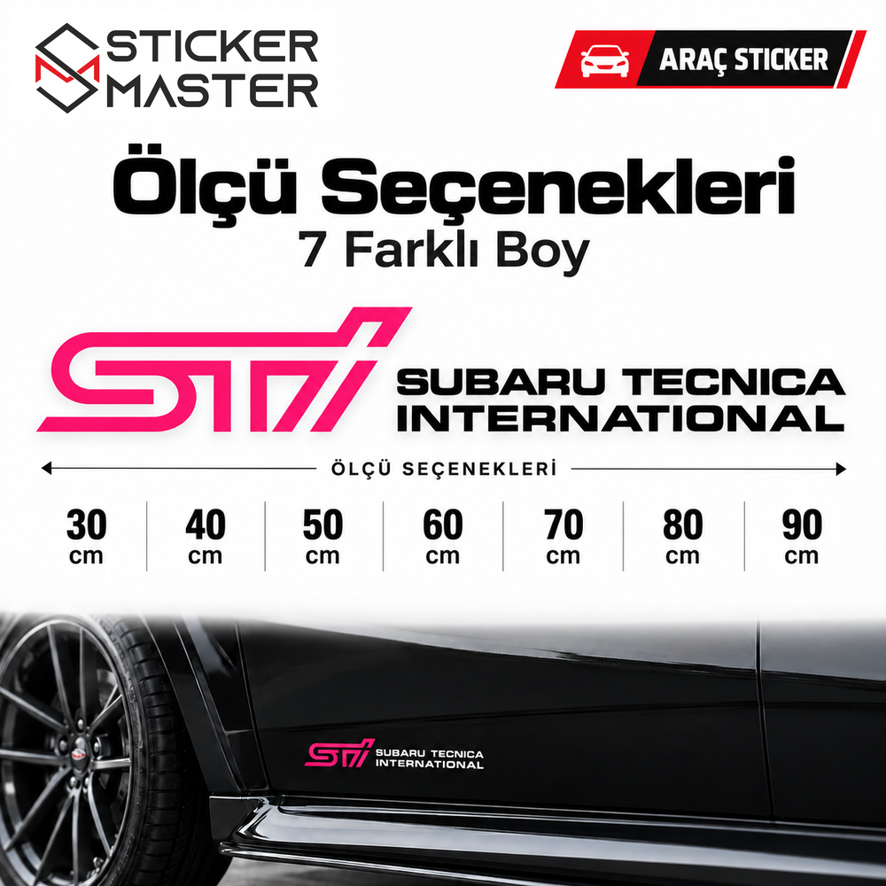 Subaru STI folyo kesim sticker 30 40 50 60 70 80 90 cm ölçü seçenekleri