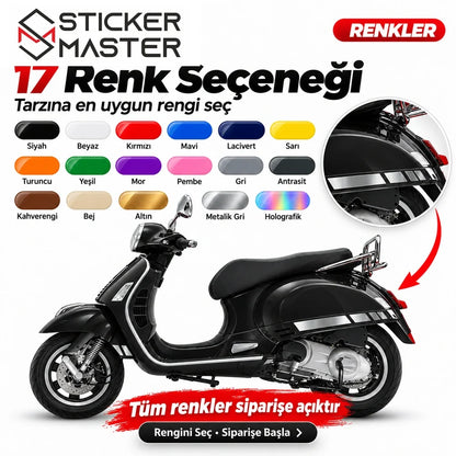 Vespa GTS250 GTS300 uyumlu 17 renk seçeneği holografik metalik gri yan çıta folyo sticker