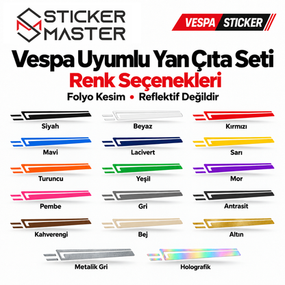 Vespa uyumlu yan çıta sticker seti 17 renk seçenekleri holografik dahil
