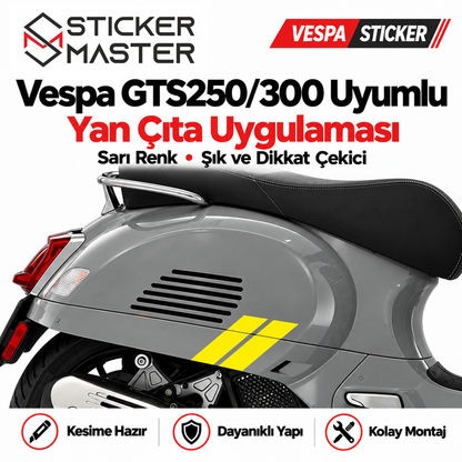 Vespa GTS250/300 yan gövde folyo kesim sticker uygulama detayı