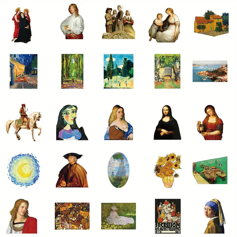 Sticker Master 50’li Ünlü Resimler Sanat Serisi Sticker Seti Laptop, Kaykay, Kask ve Daha Fazlası İçin Sanat Dolu Kağıt Çıkartmalar