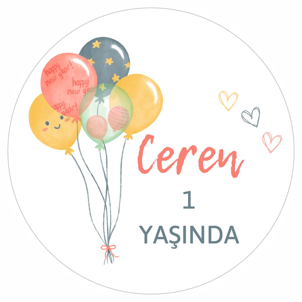 Sticker Master –  1 Yaşında Balon Temalı Doğum Günü Sticker 3 × 3 cm (50’li)