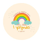 Sticker Master Kişiye Özel “1 Yaşında” Gökkuşağı Sticker – 3 × 3 cm (50’li Paket)