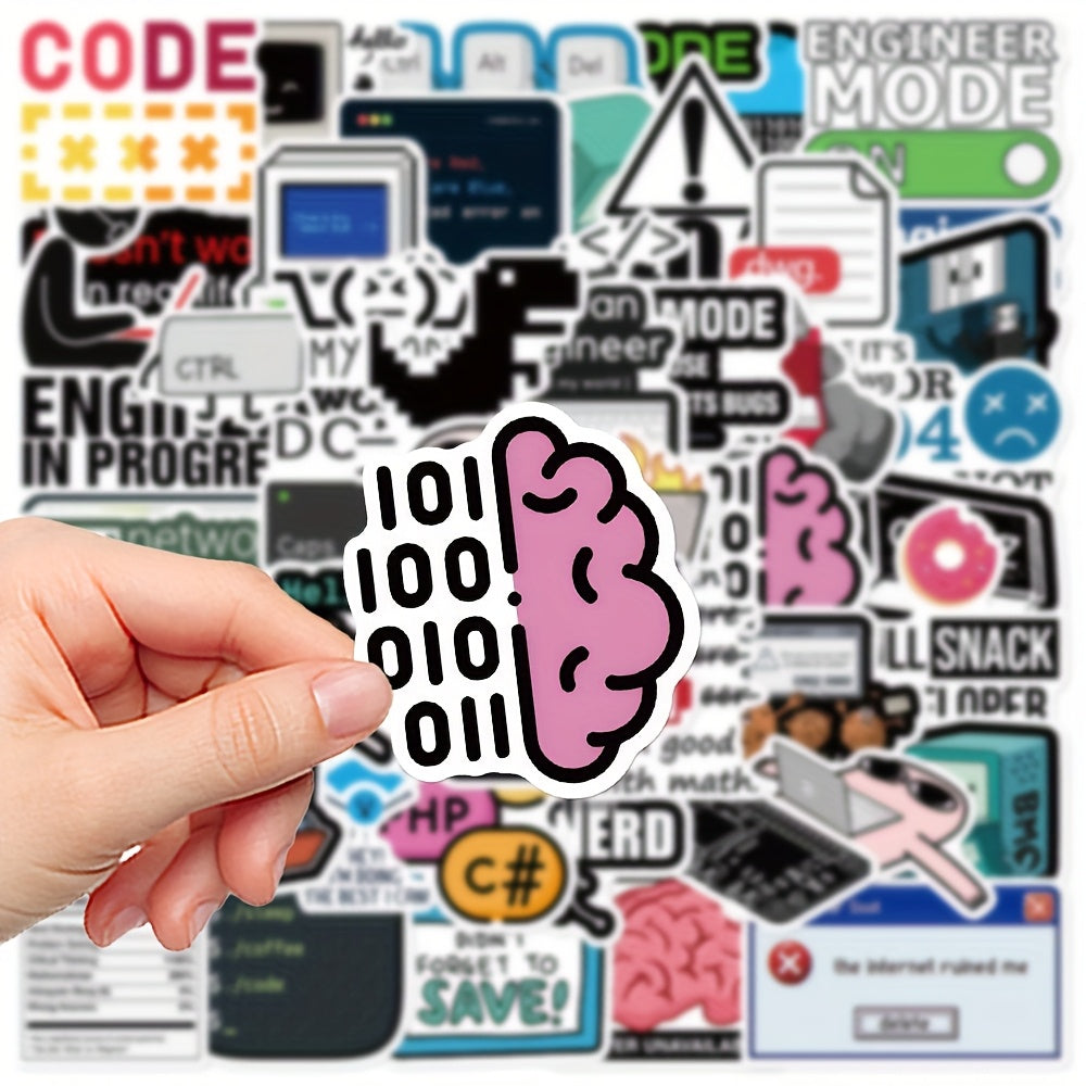 Sticker Master 50 adet Programcı Meme Çıkartmaları - Dizüstü Bilgisayarlar, Gitar Kılıfları, Telefon Kılıfları ve Karalama Defterleri için Teknoloji Temalı Karikatür Çıkartmalar | Dayanıklı PVC, 50+ Stil, Y