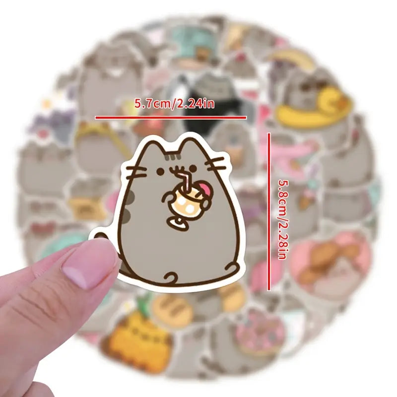 Sticker Master 50’li Sevimli Şişko Kedi Sticker Seti Laptop, Su Şişesi, Kaykay ve Daha Fazlası İçin Renkli PVC Etiketler