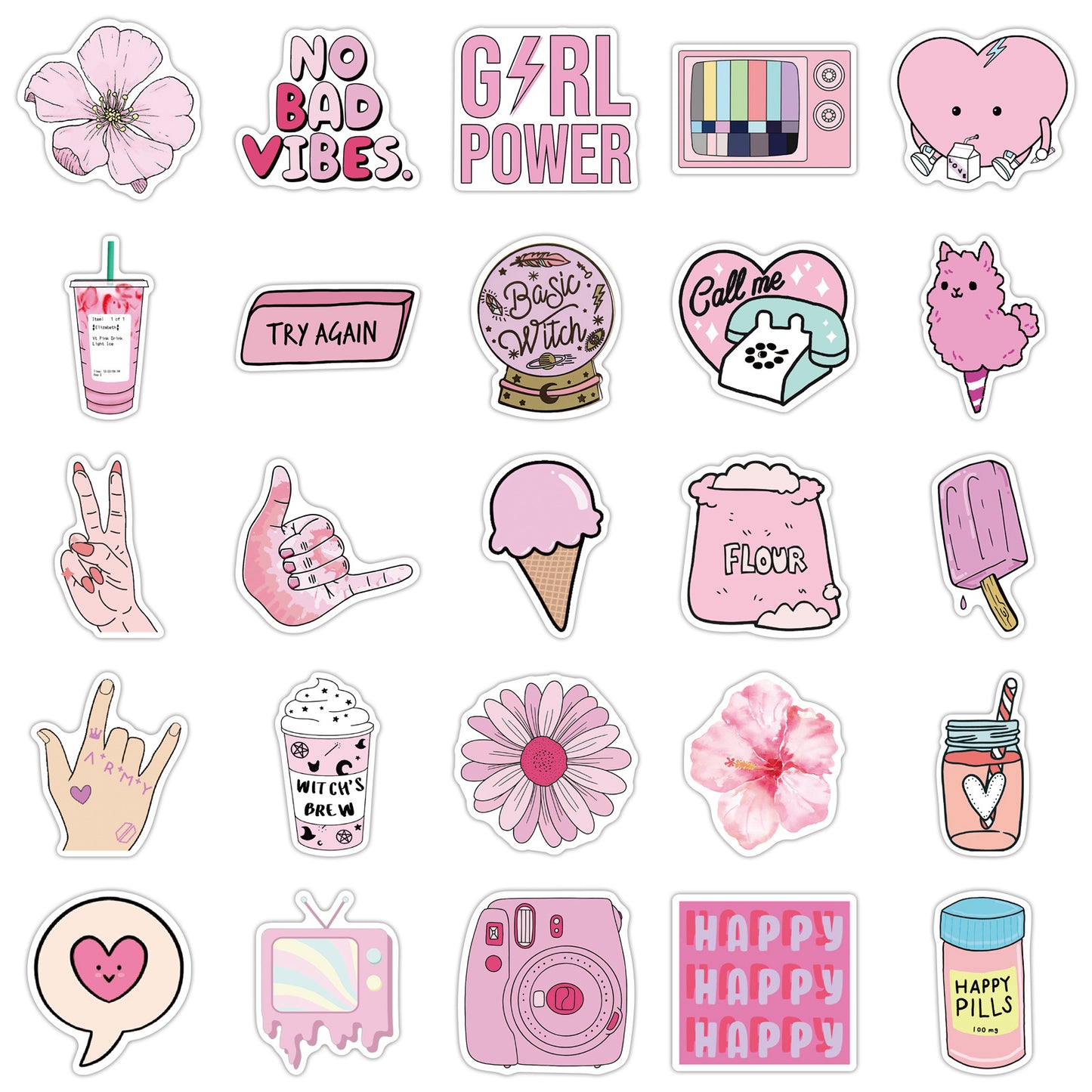 50 Adet Pembe Estetik Sticker Seti Su Geçirmez - Sticker Master