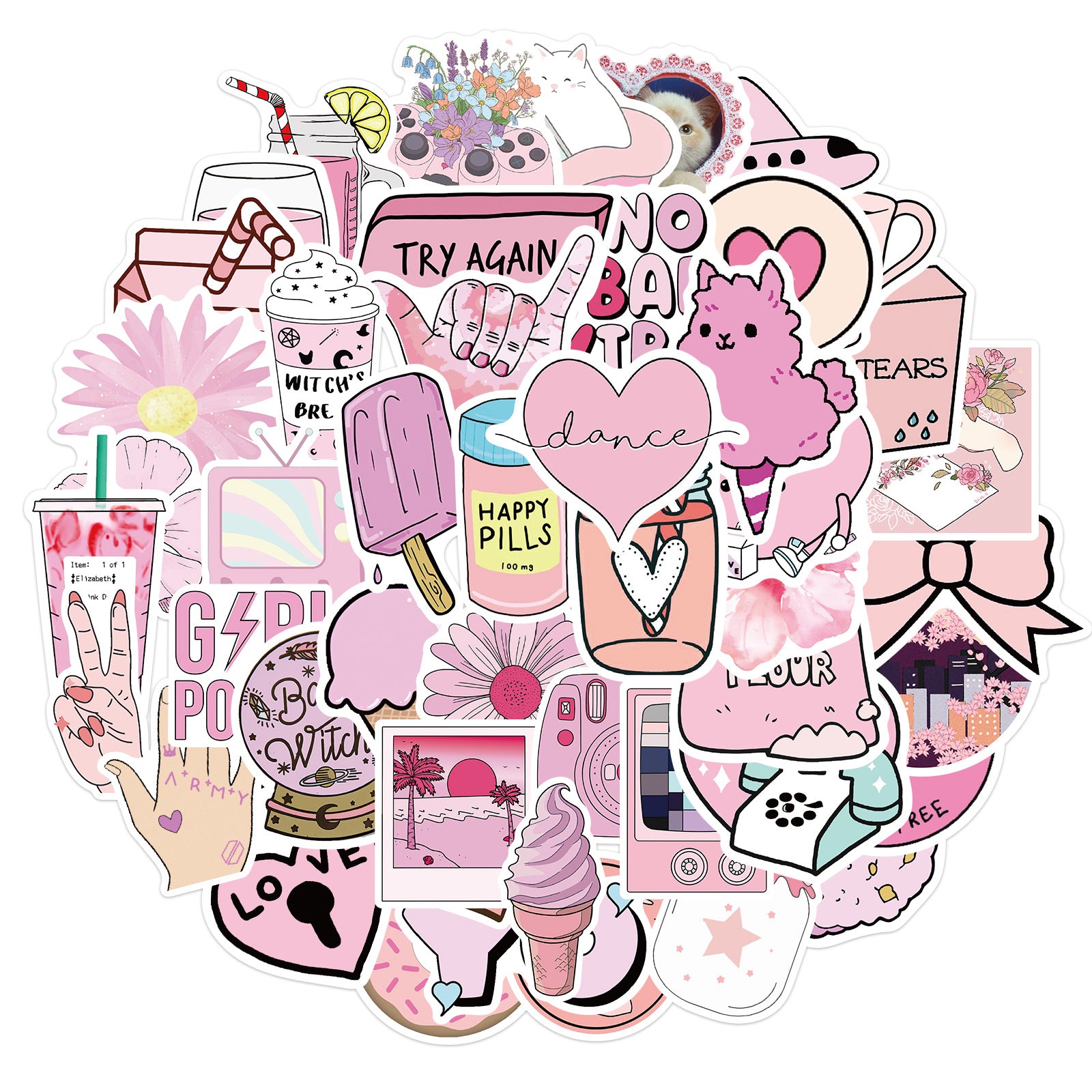 50-Piece Pink Aesthetic Sticker Set, Waterproof - Sticker Master