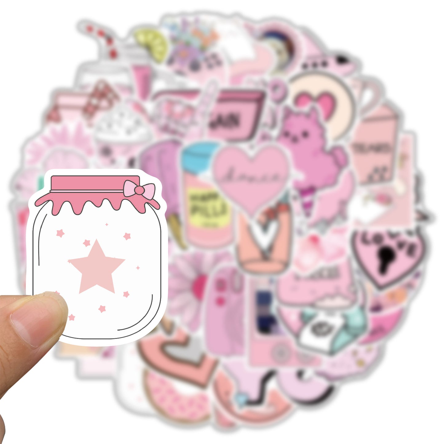 50 Adet Pembe Estetik Sticker Seti Su Geçirmez - Sticker Master