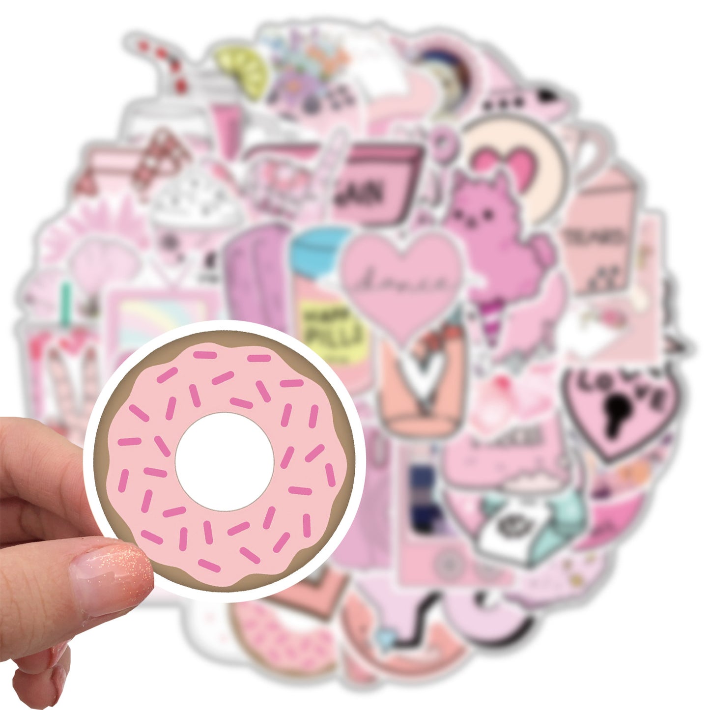 50 Adet Pembe Estetik Sticker Seti Su Geçirmez - Sticker Master
