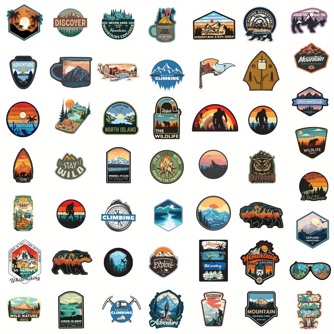 50'li Premium Doğa Kamp Sticker Seti - Su Geçirmez Outdoor Çıkartmalar