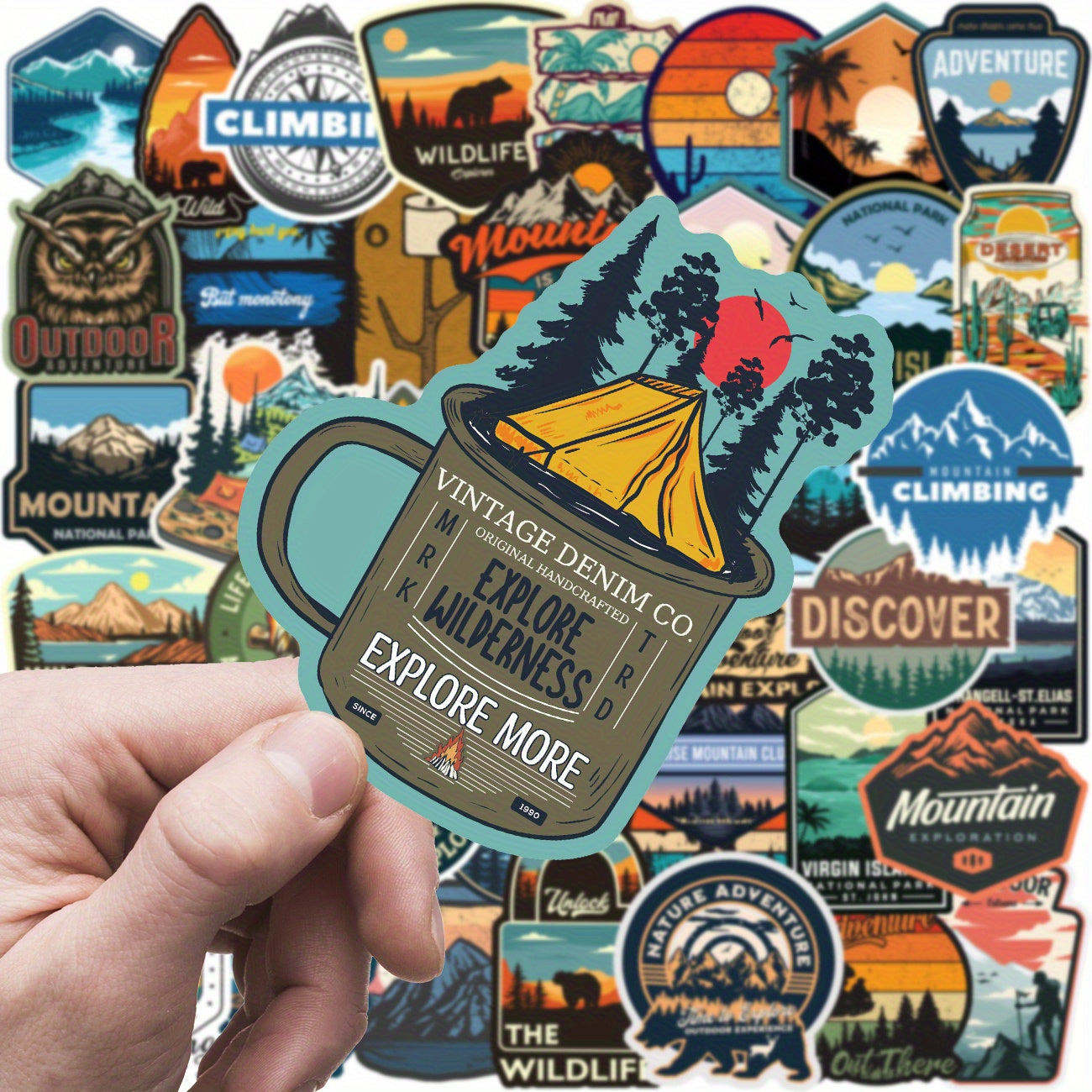 50'li Premium Doğa Kamp Sticker Seti - Su Geçirmez Outdoor Çıkartmalar